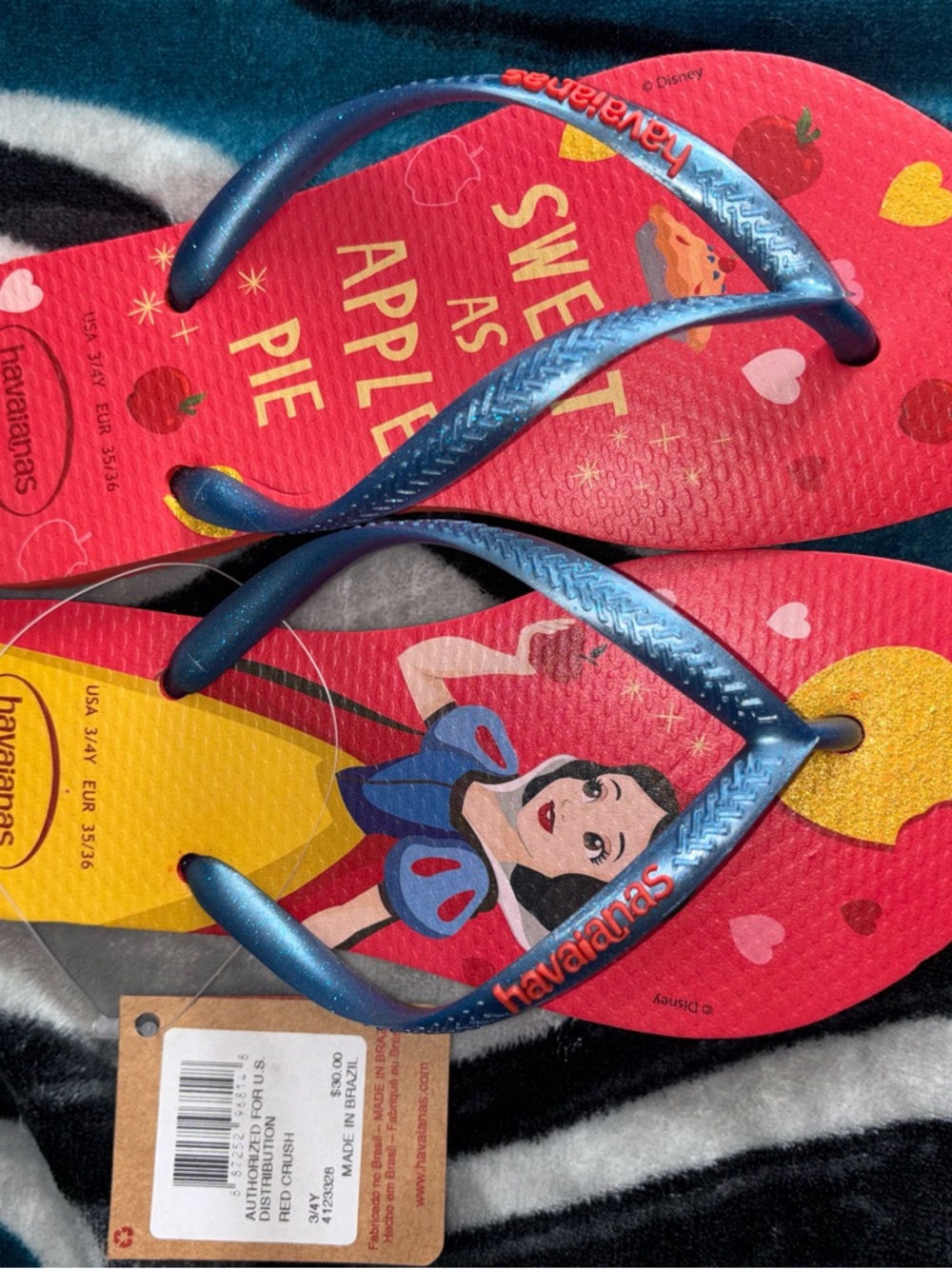 Havaianas Snow White Red Footbed with Metallic Blue Straps
